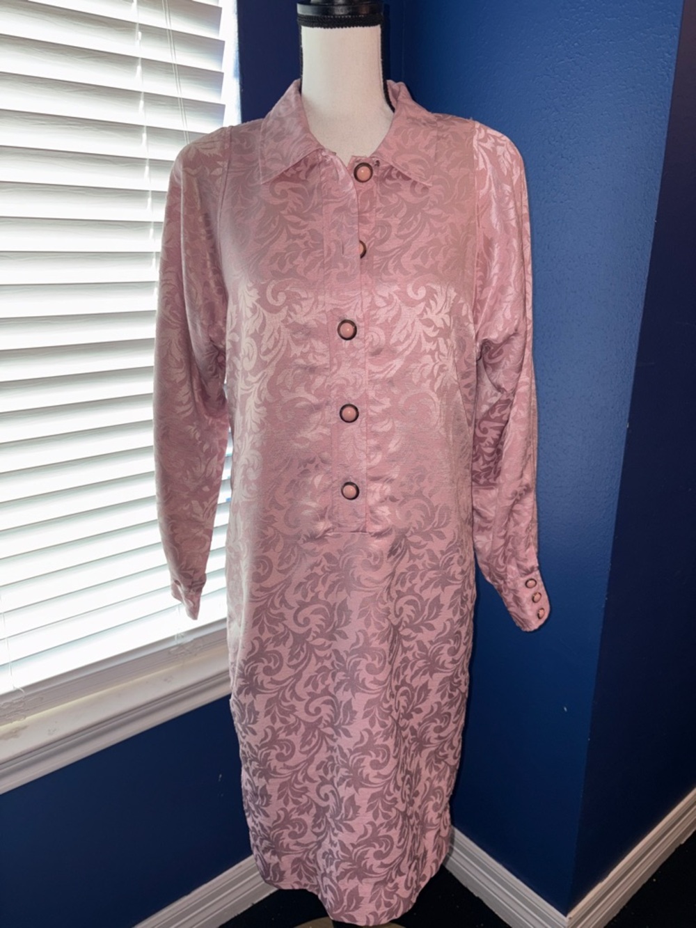 🌸 Vintage 1970s Brownstone Studio Shirt Dress | Dusky Pink Jacquard 🌸